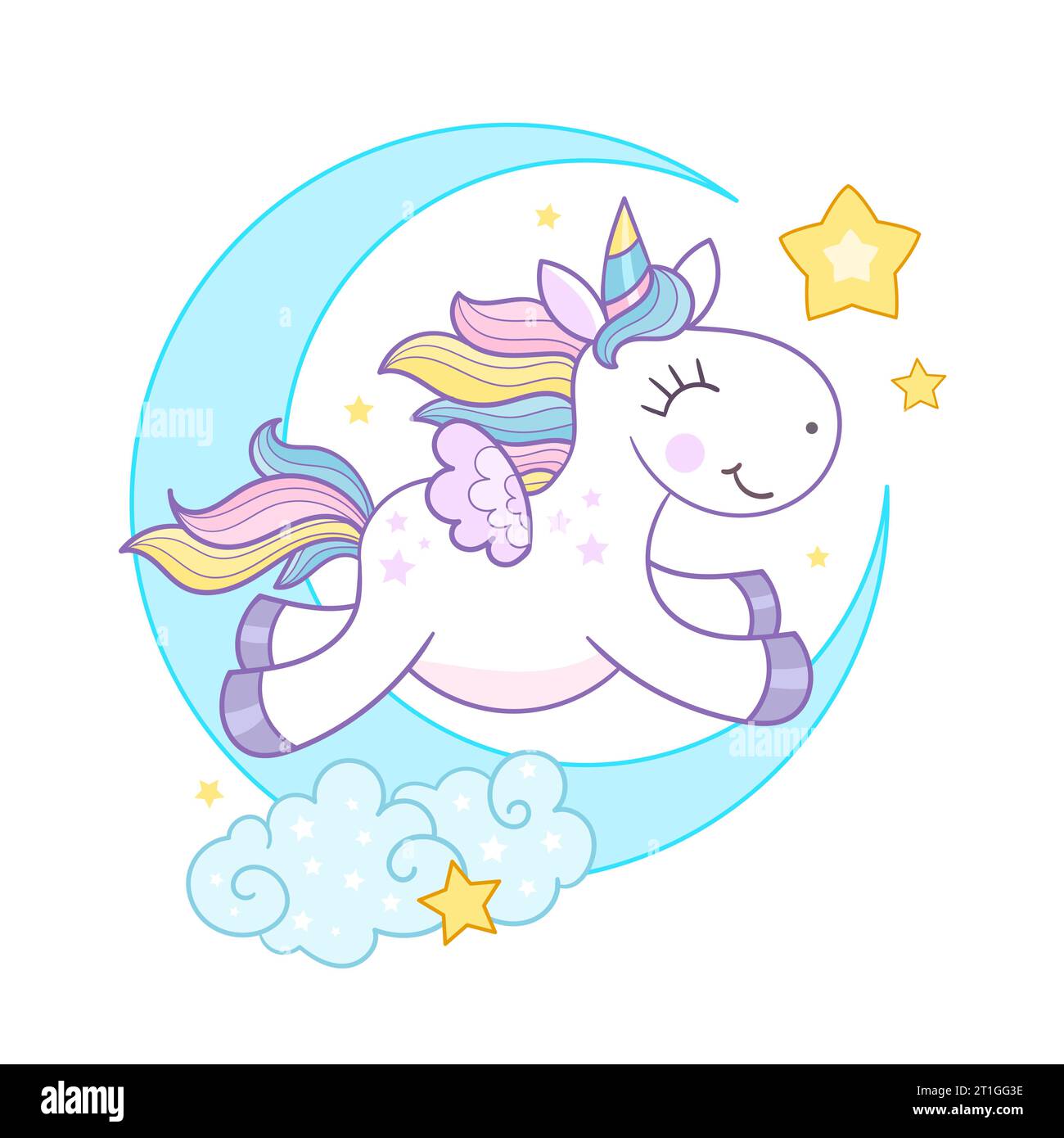A cheerful unicorn jumps on the moon. Vector illustration Stock Vector ...