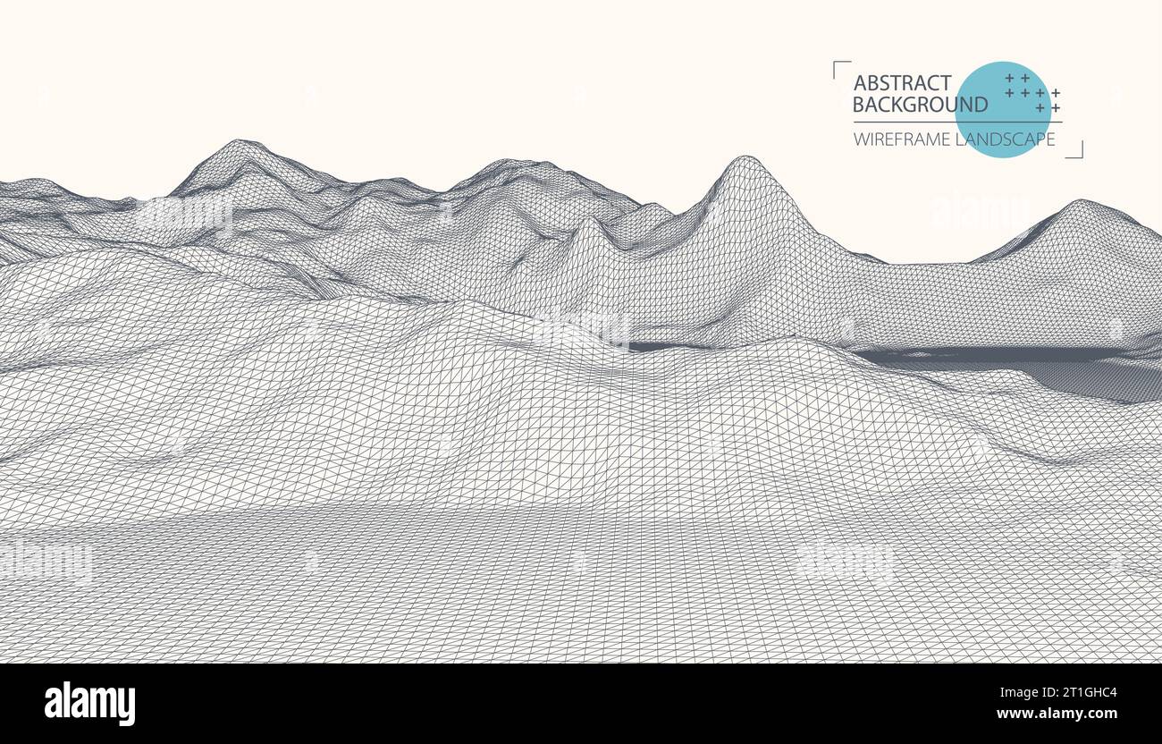 Wireframe landscape background. Futuristic vector illustration. Stock Vector