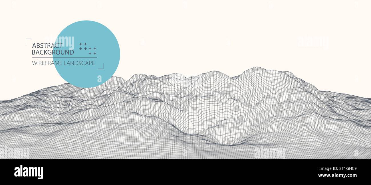 Wireframe landscape background. Futuristic vector illustration. Stock Vector