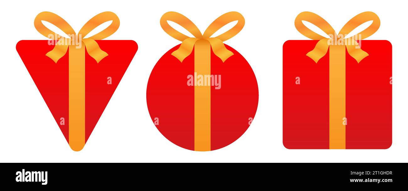 Vector set of triangle, circle and square shape red gift boxes with