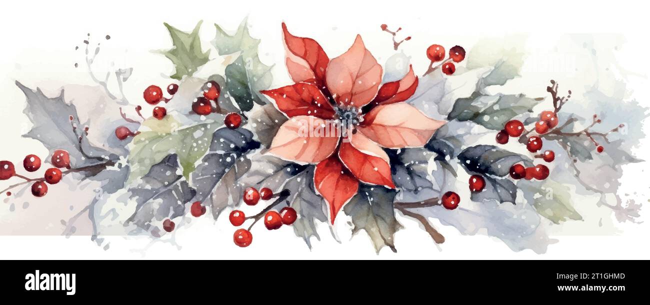 New Year and Christmas Card - Vintage Holly berry Background - in