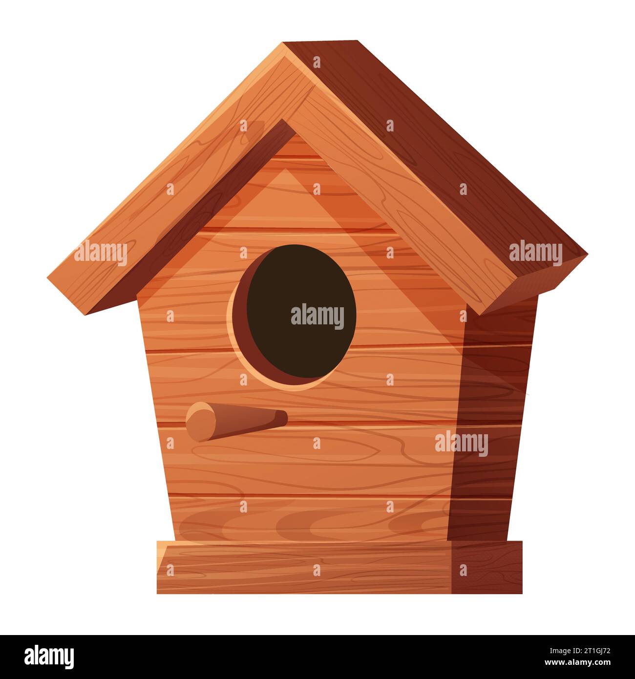 Wooden bird house, place for nest, empty decoration in cartoon style