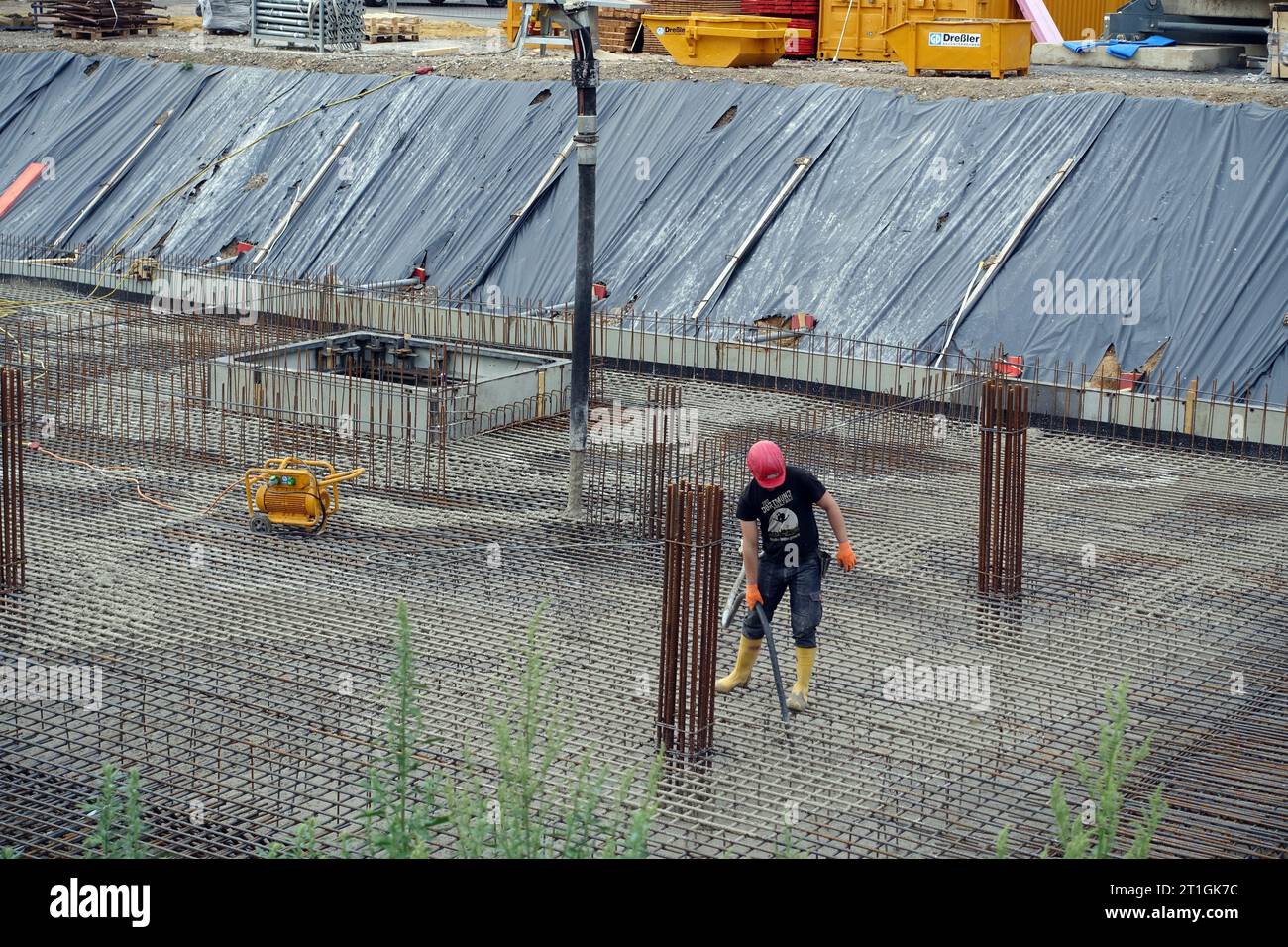 construction pit, foundation is poured, Germany, North Rhine-Westphalia Stock Photo