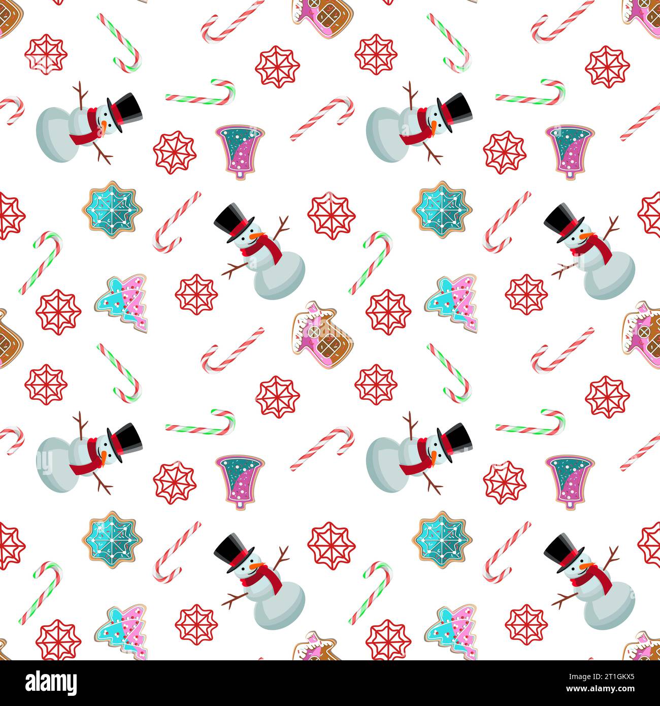 Christmas seamless pattern with snowman, candy canes and snowflakes ...