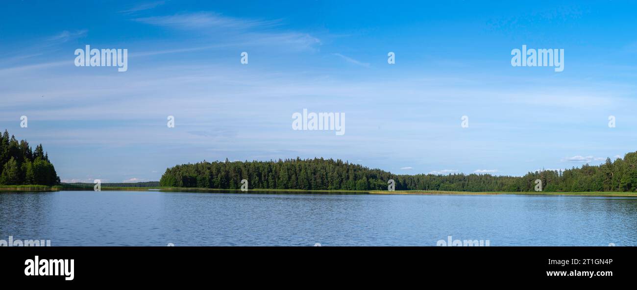 Panoramic view of Laumalenkos Lake/Ežeras, Žemaitijos Nacionalinis Parkas near Beržoras, Lithuania. Stock Photo