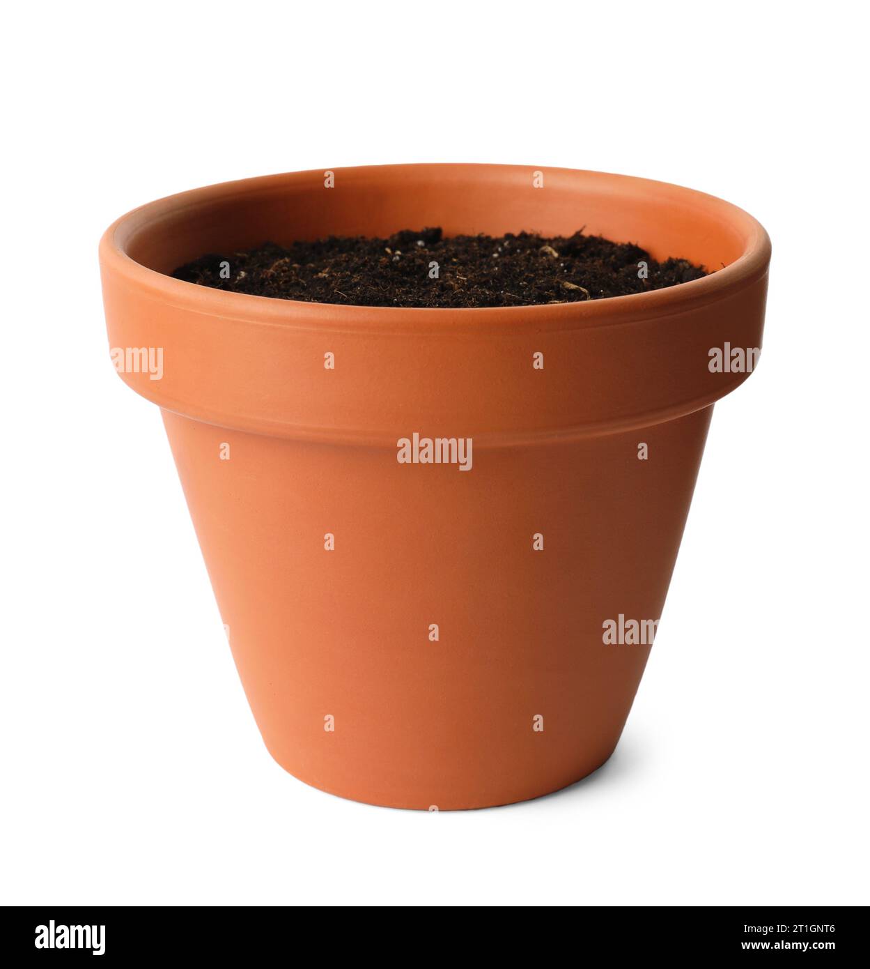 Clay flower pot with soil isolated on white Stock Photo Alamy