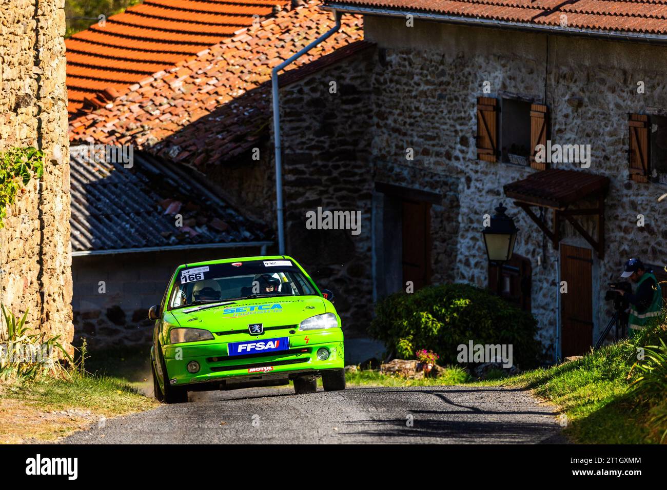 Ambert, France. 13th Oct, 2023. 166 GAUTIER Romain, TEXIER Monia, Peugeot 106 RALLYE A6, action