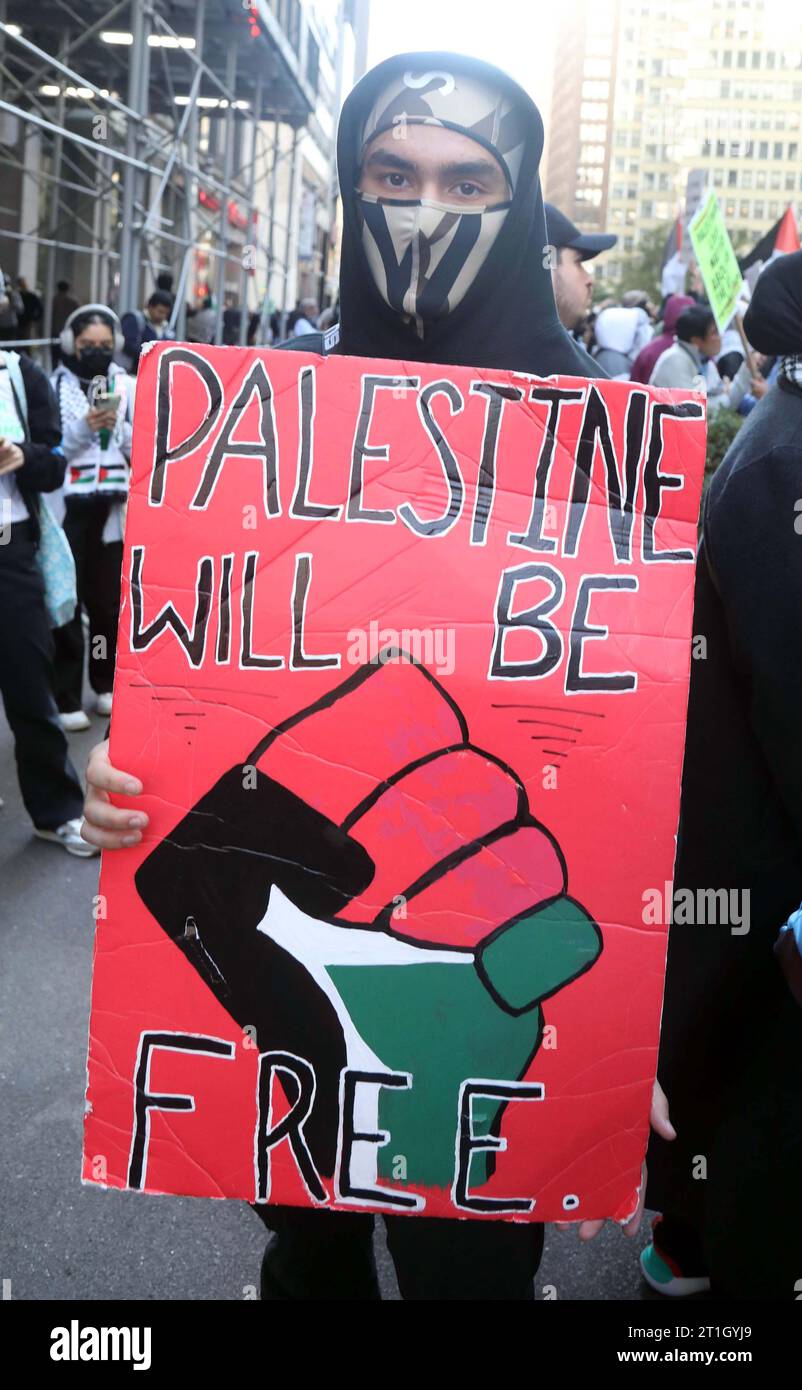 New York, New York, USA. 13th Oct, 2023. Pro Palestinian protester seen
