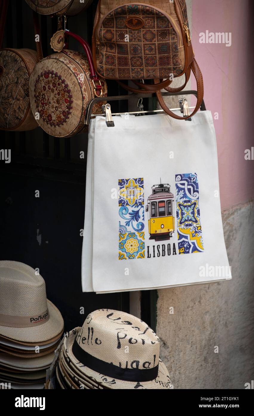 Souvenir Shop, Largo de São Rafael, Lisbon, Portugal, Bags, straw hats