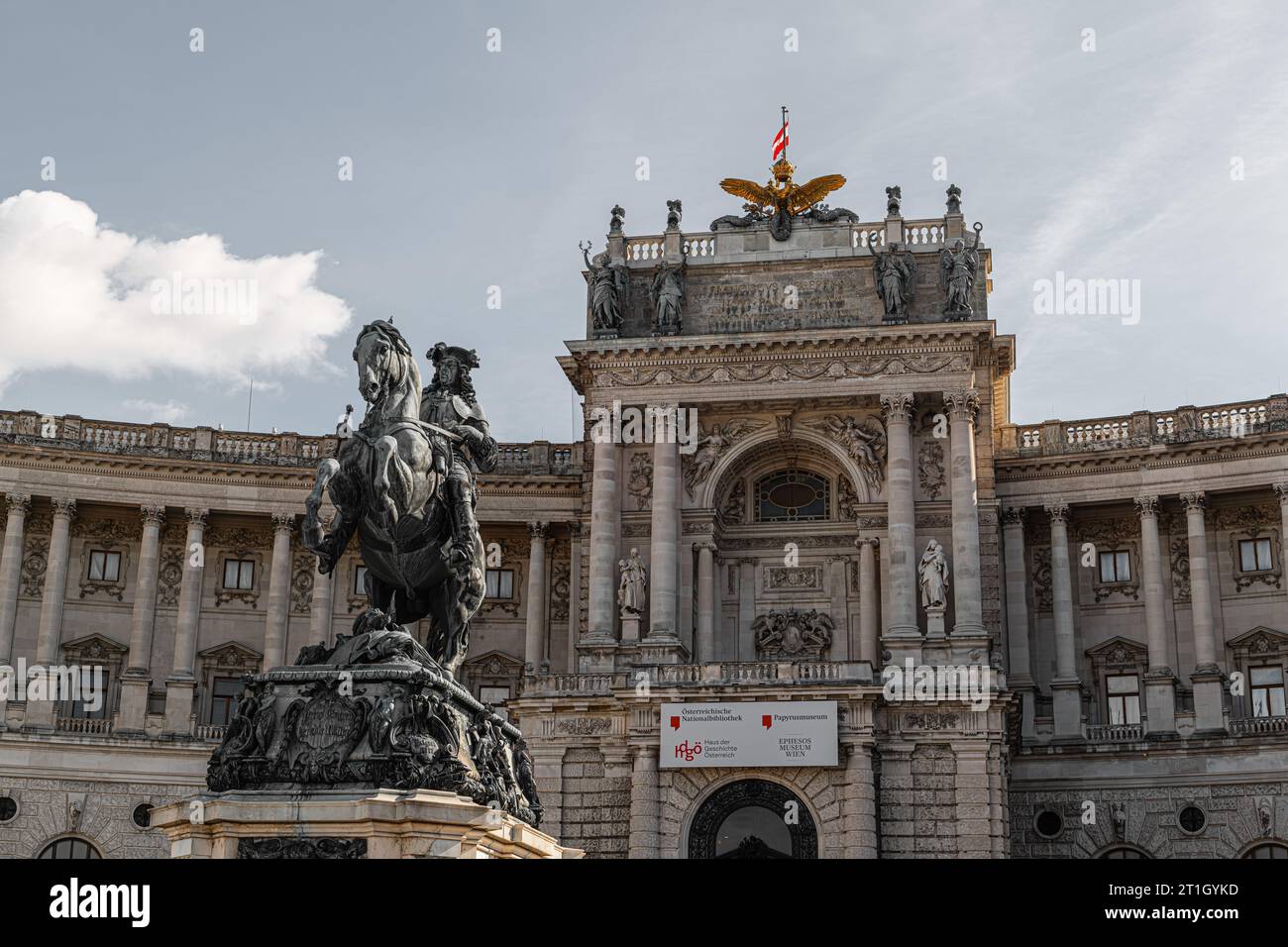 A view of Heldenplatz in Vienna, Austria against a cloudy blue sky Stock Photo