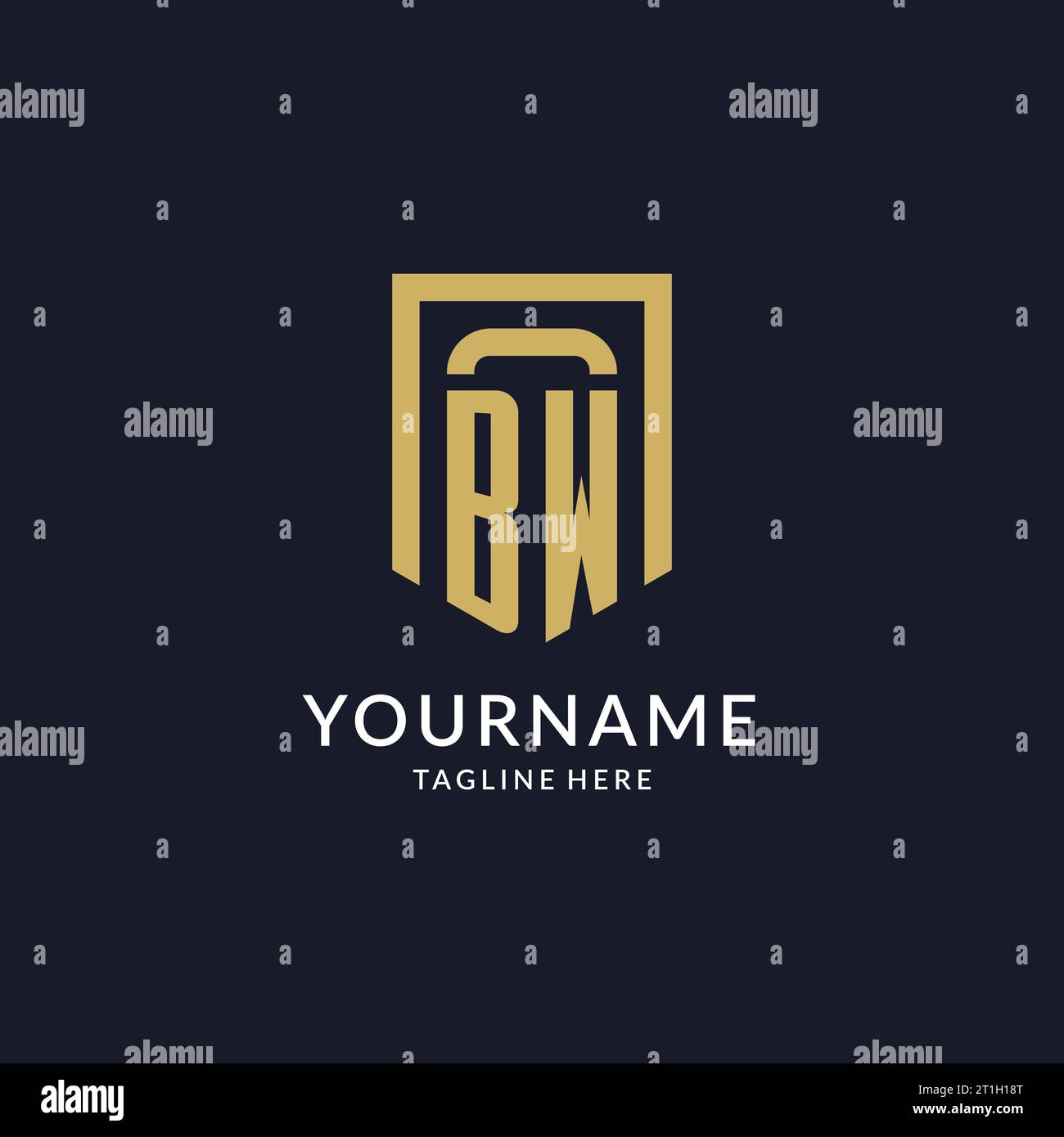 BW logo initial with geometric shield shape design style vector graphic Stock Vector