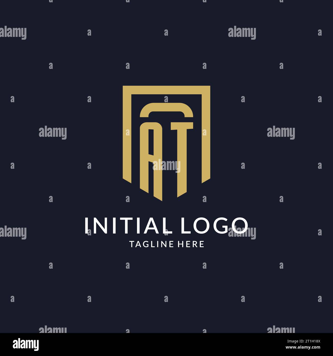 AT logo initial with geometric shield shape design style vector graphic Stock Vector