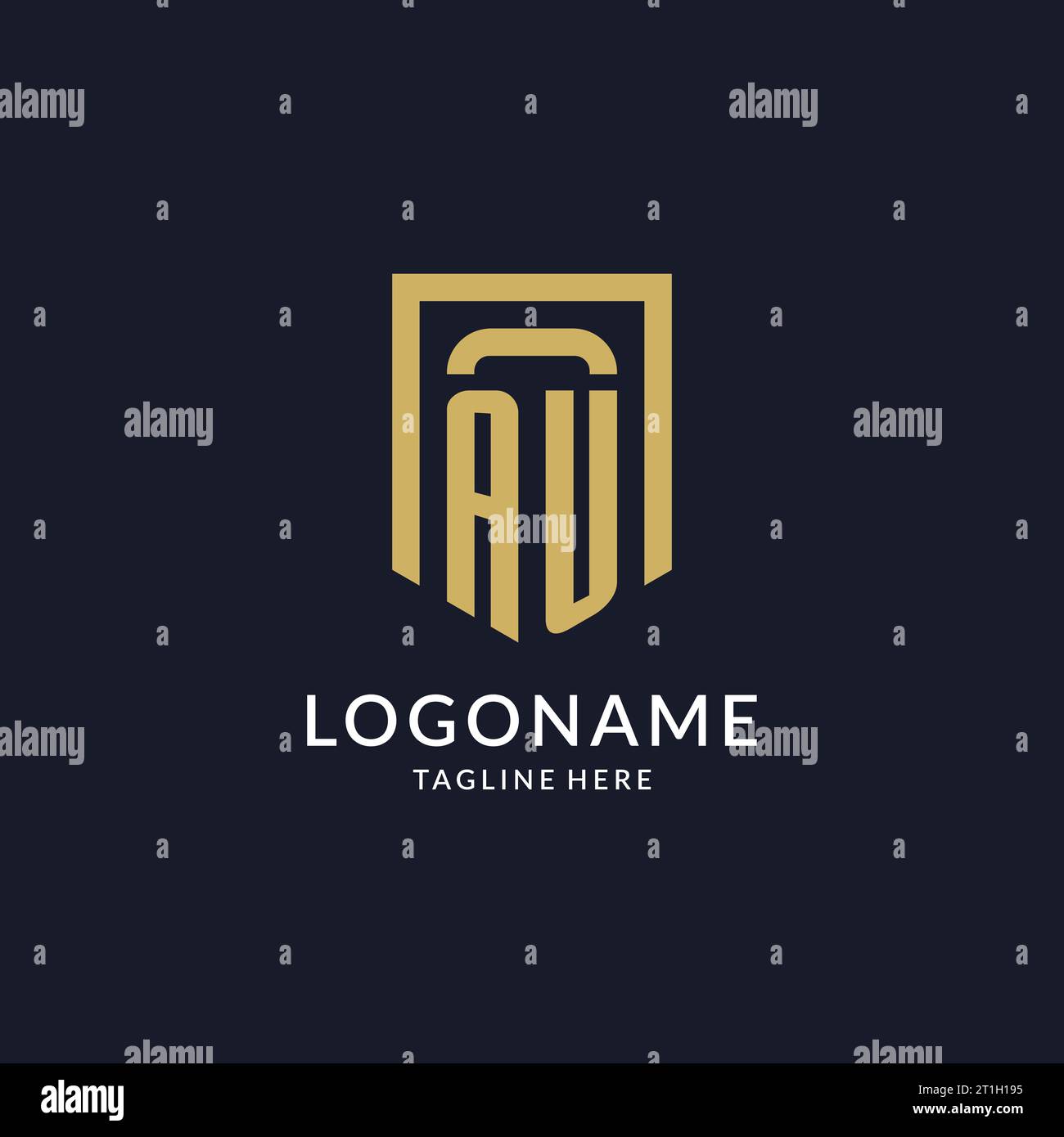 AU logo initial with geometric shield shape design style vector graphic Stock Vector
