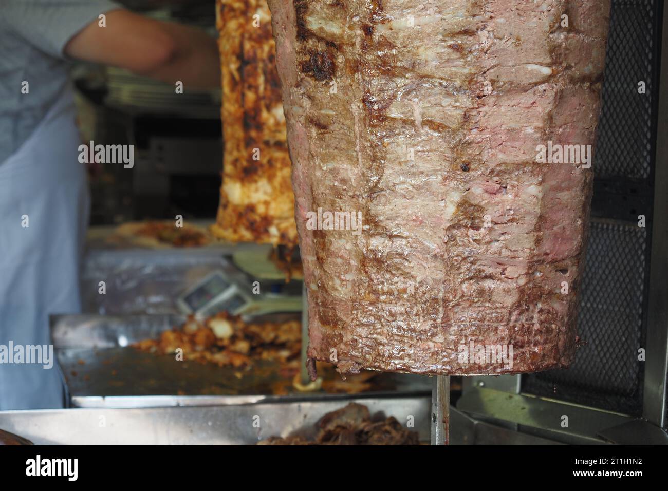 rotating traditional gyros meat close up Stock Photo Alamy