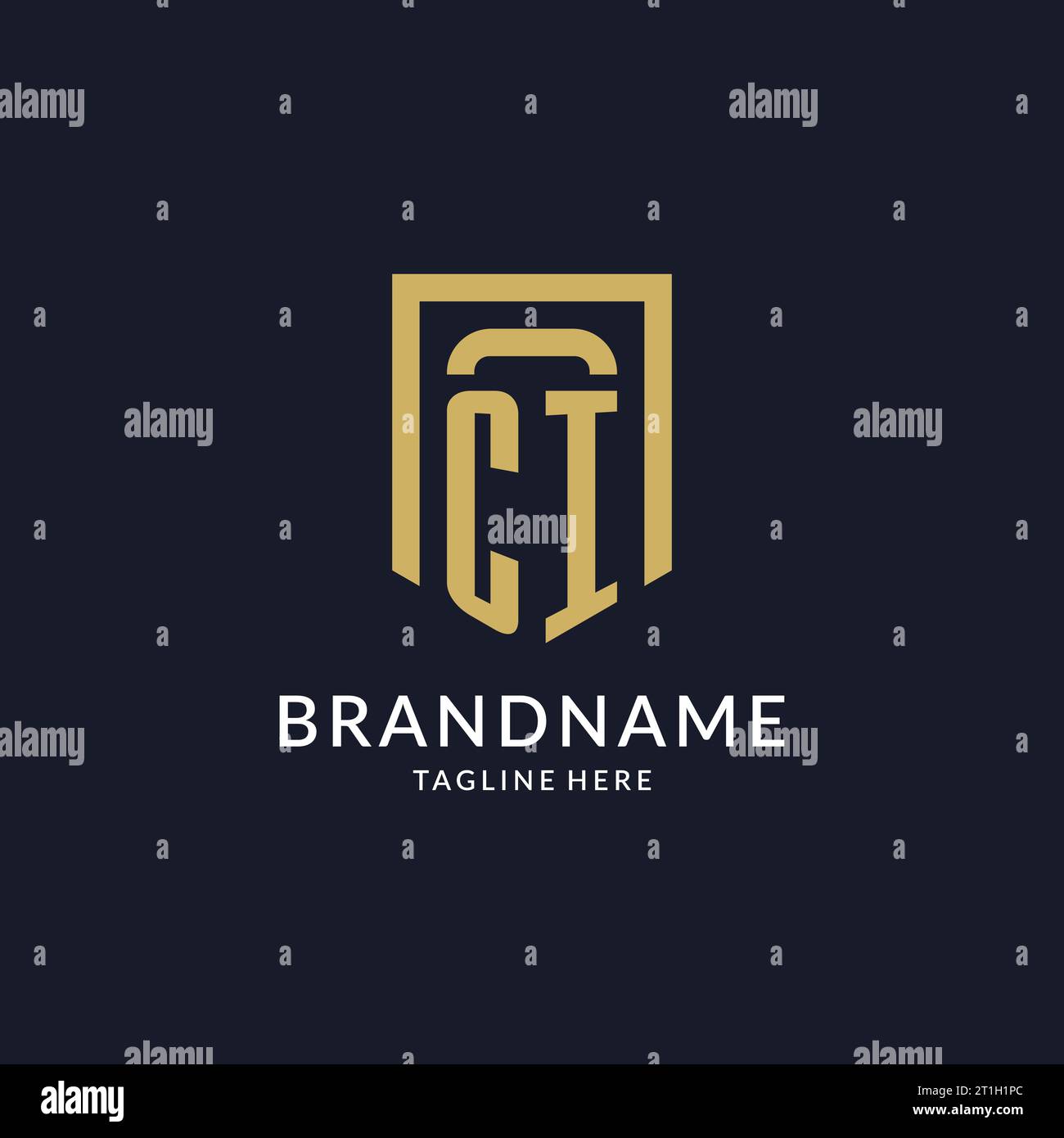 CI logo initial with geometric shield shape design style vector graphic Stock Vector