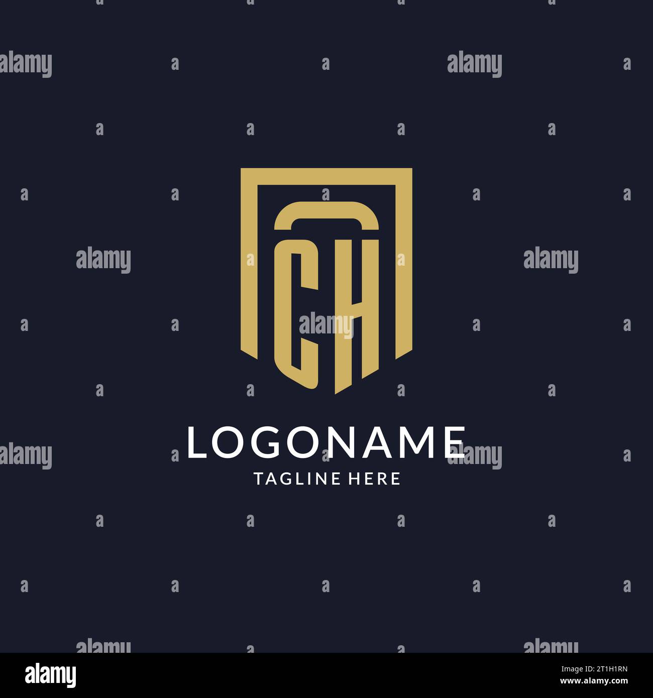 CH logo initial with geometric shield shape design style vector graphic Stock Vector