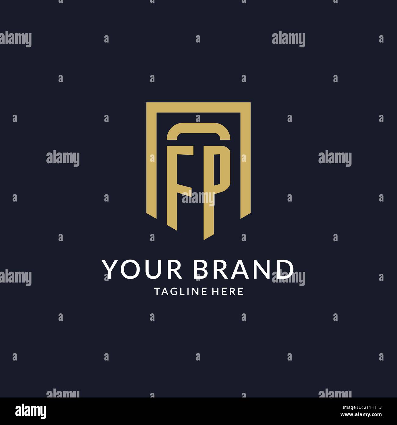 FP logo initial with geometric shield shape design style vector graphic Stock Vector