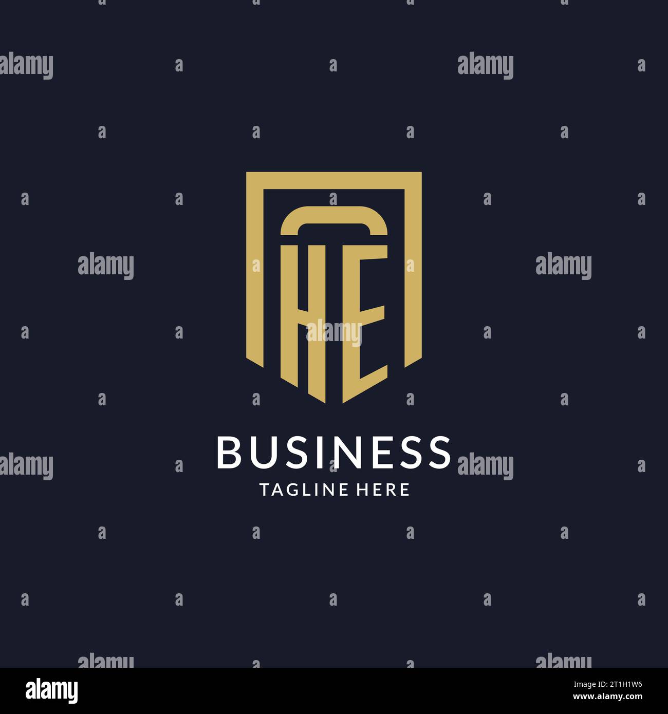 HE logo initial with geometric shield shape design style vector graphic ...