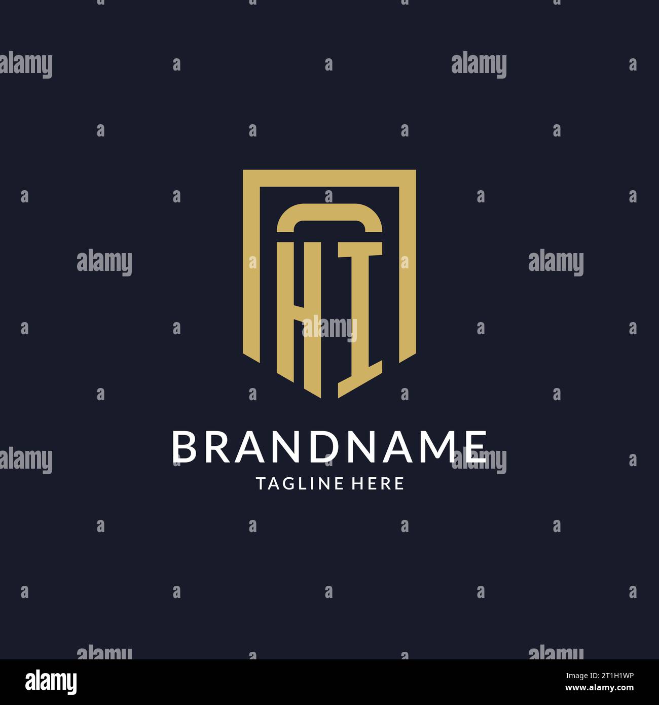 HI logo initial with geometric shield shape design style vector graphic Stock Vector