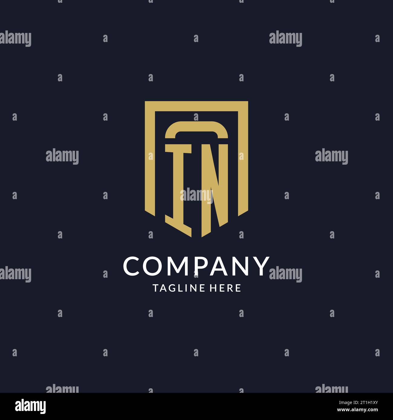 IN logo initial with geometric shield shape design style vector graphic Stock Vector