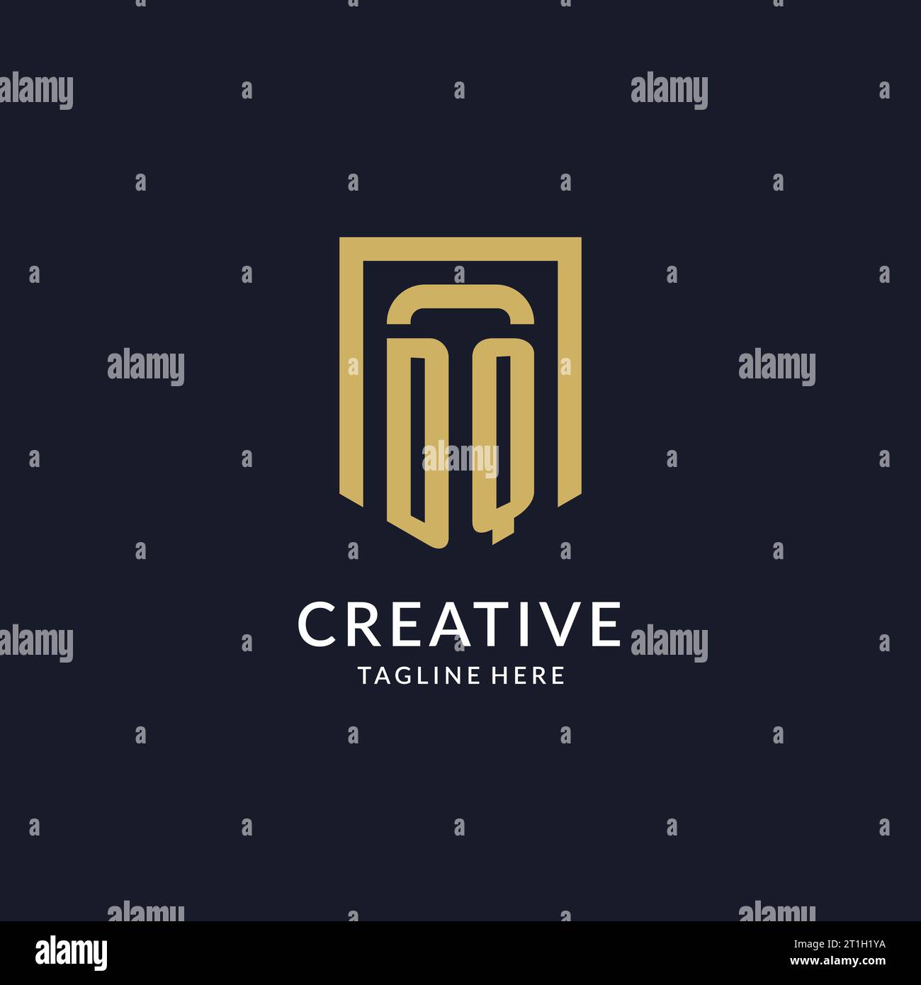DQ logo initial with geometric shield shape design style vector graphic Stock Vector