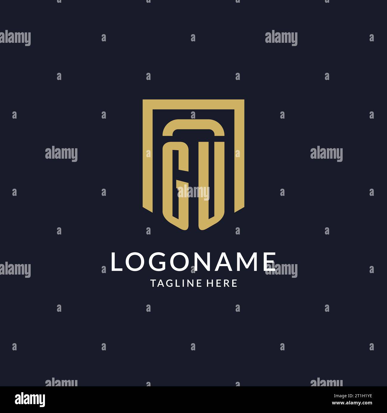 GU logo initial with geometric shield shape design style vector graphic Stock Vector