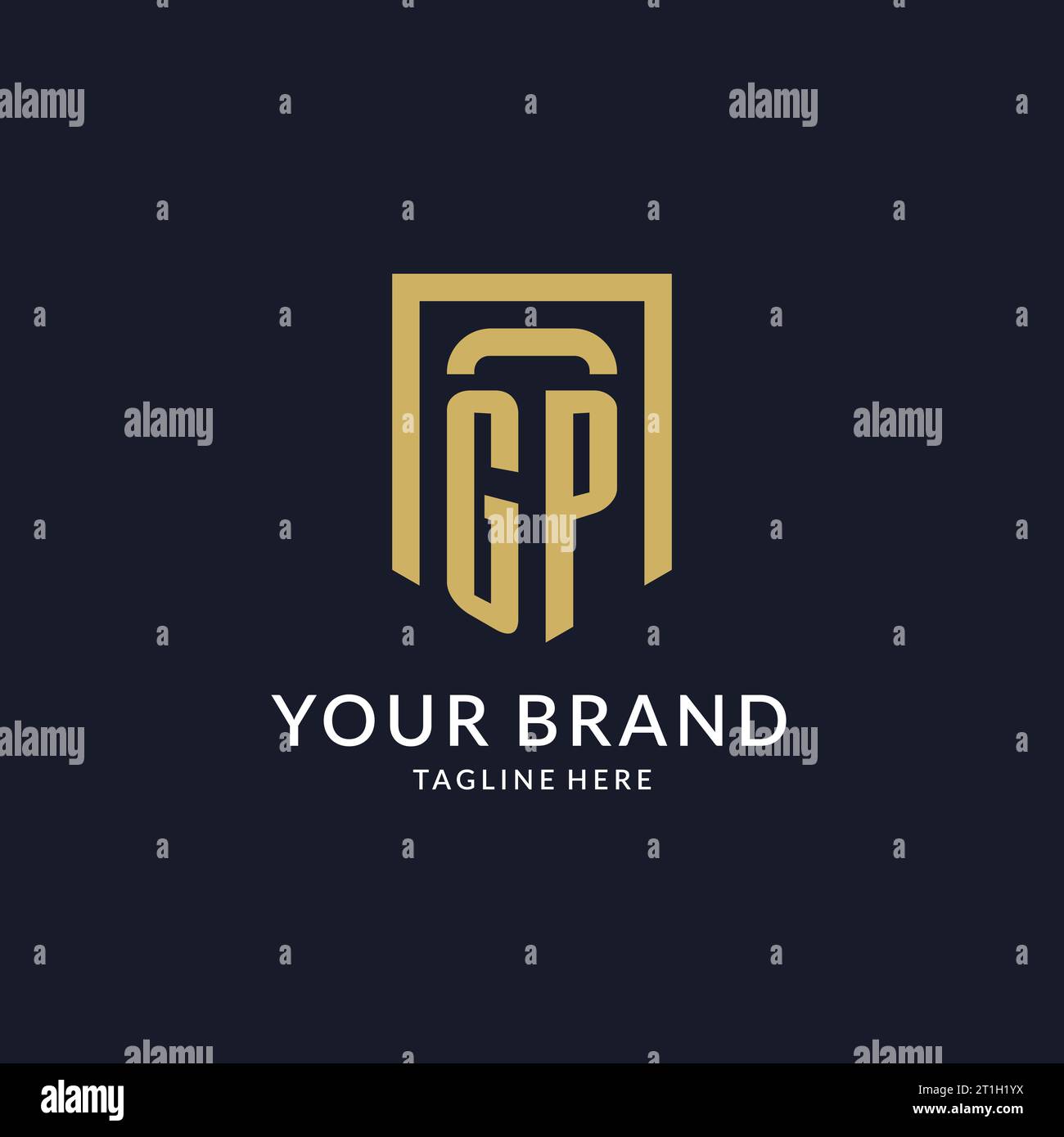 GP logo initial with geometric shield shape design style vector graphic Stock Vector