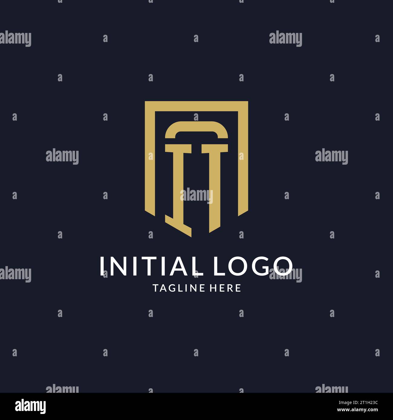 IT logo initial with geometric shield shape design style vector graphic Stock Vector