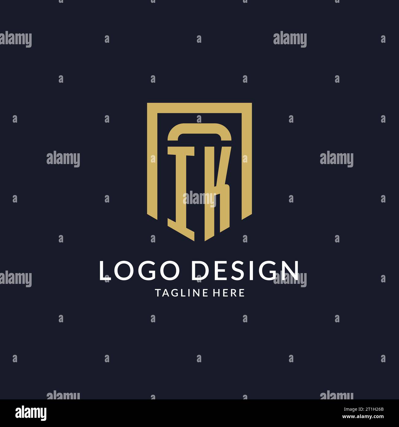 IK logo initial with geometric shield shape design style vector graphic Stock Vector