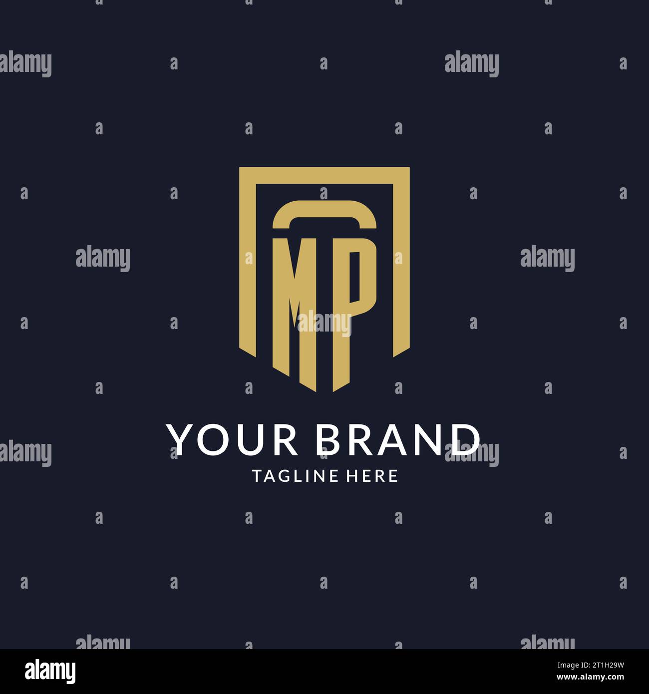 MP logo initial with geometric shield shape design style vector graphic Stock Vector