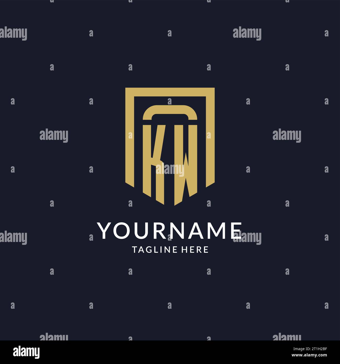 KW logo initial with geometric shield shape design style vector graphic Stock Vector
