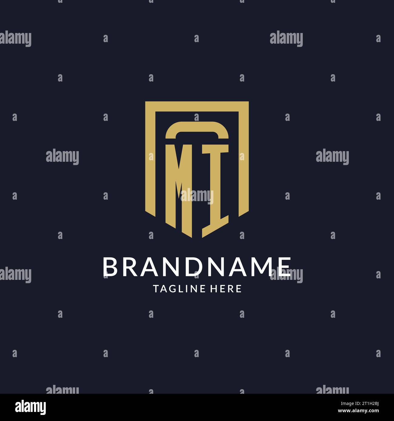 MI logo initial with geometric shield shape design style vector graphic Stock Vector