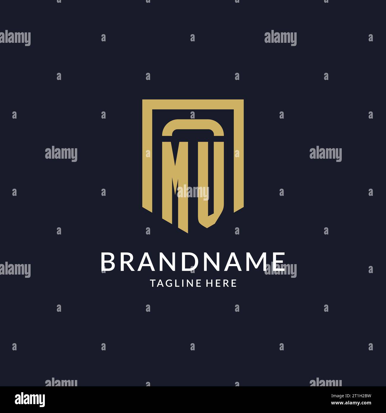 MV logo initial with geometric shield shape design style vector graphic Stock Vector