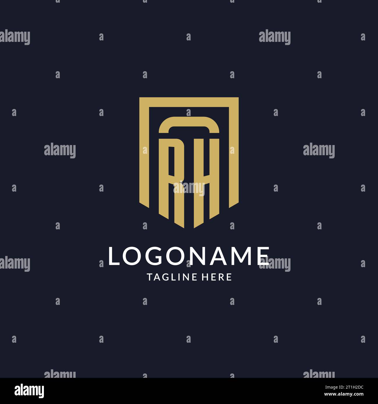 RH logo initial with geometric shield shape design style vector graphic Stock Vector