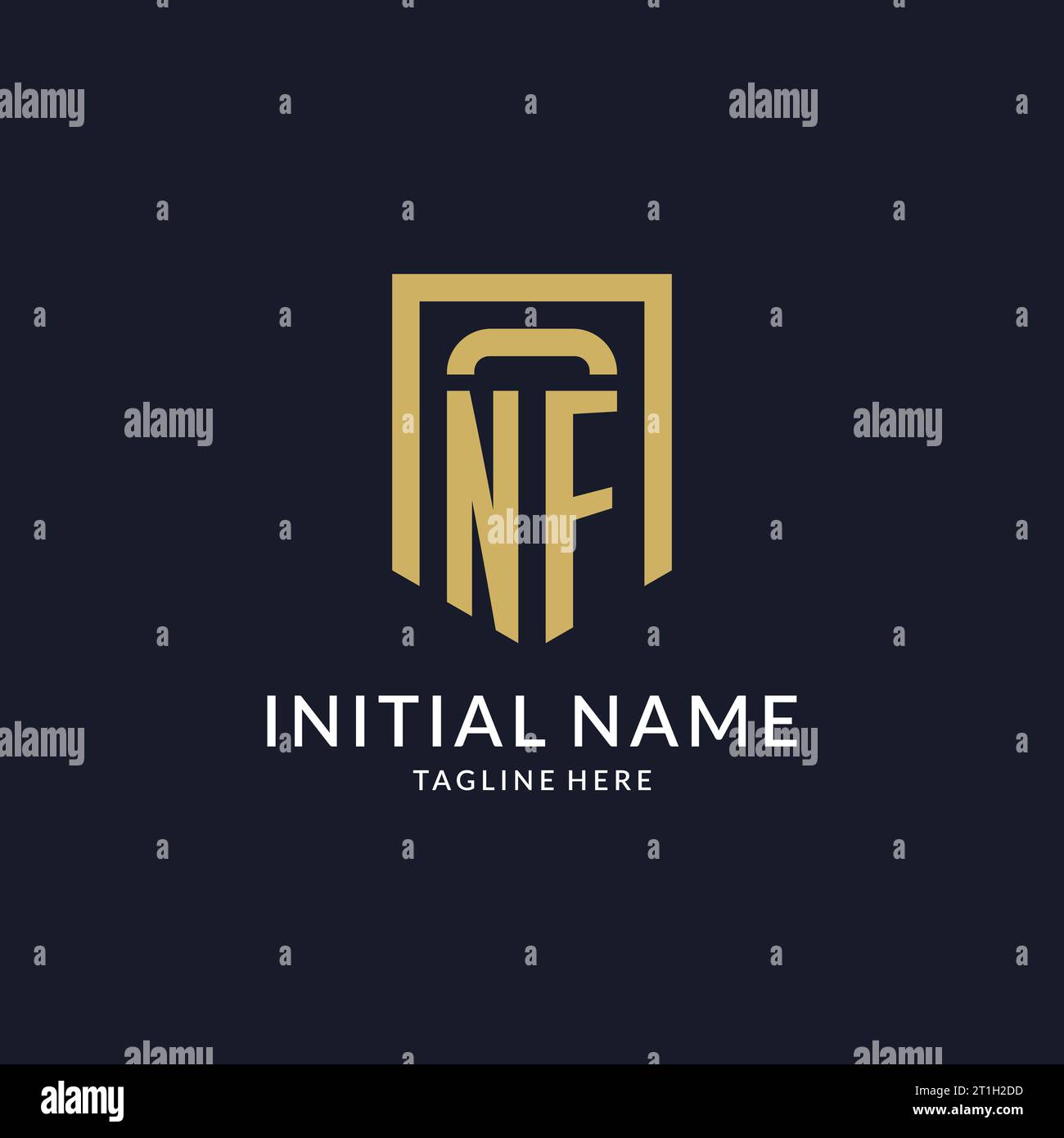 NF logo initial with geometric shield shape design style vector graphic Stock Vector