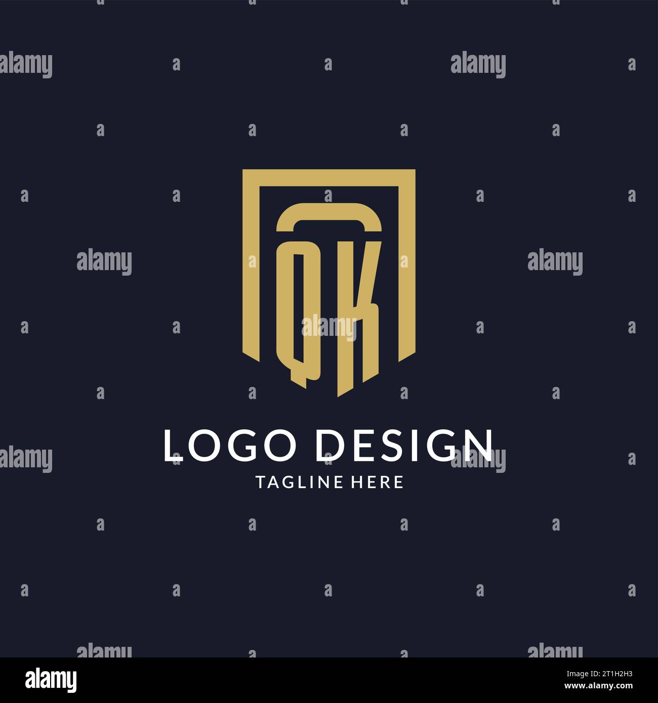 QK logo initial with geometric shield shape design style vector graphic Stock Vector