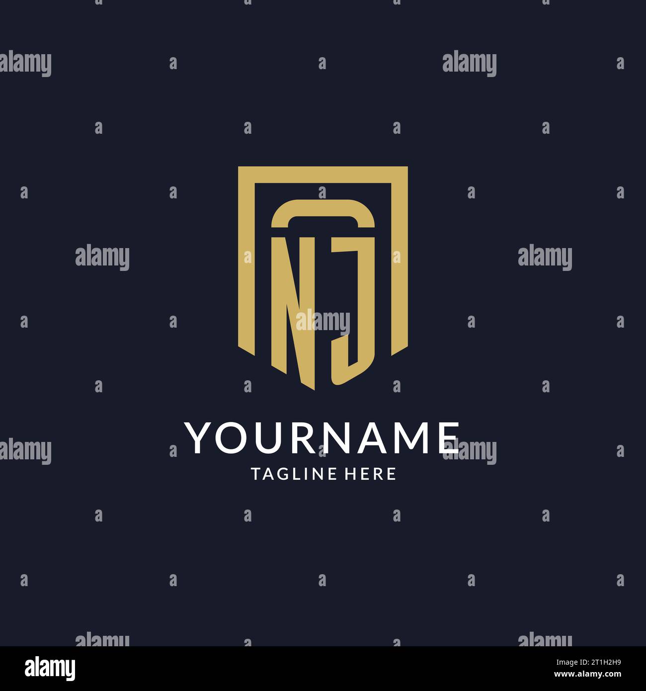 NJ logo initial with geometric shield shape design style vector graphic Stock Vector