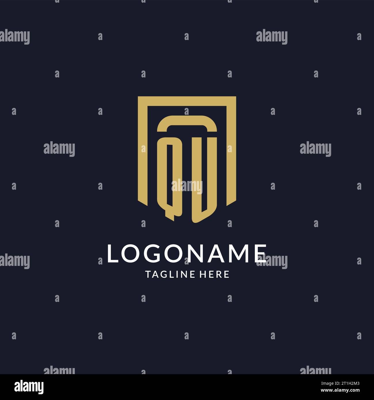 QU logo initial with geometric shield shape design style vector graphic Stock Vector