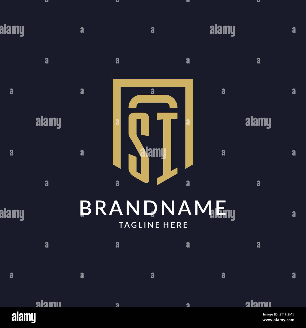 SI logo initial with geometric shield shape design style vector graphic Stock Vector
