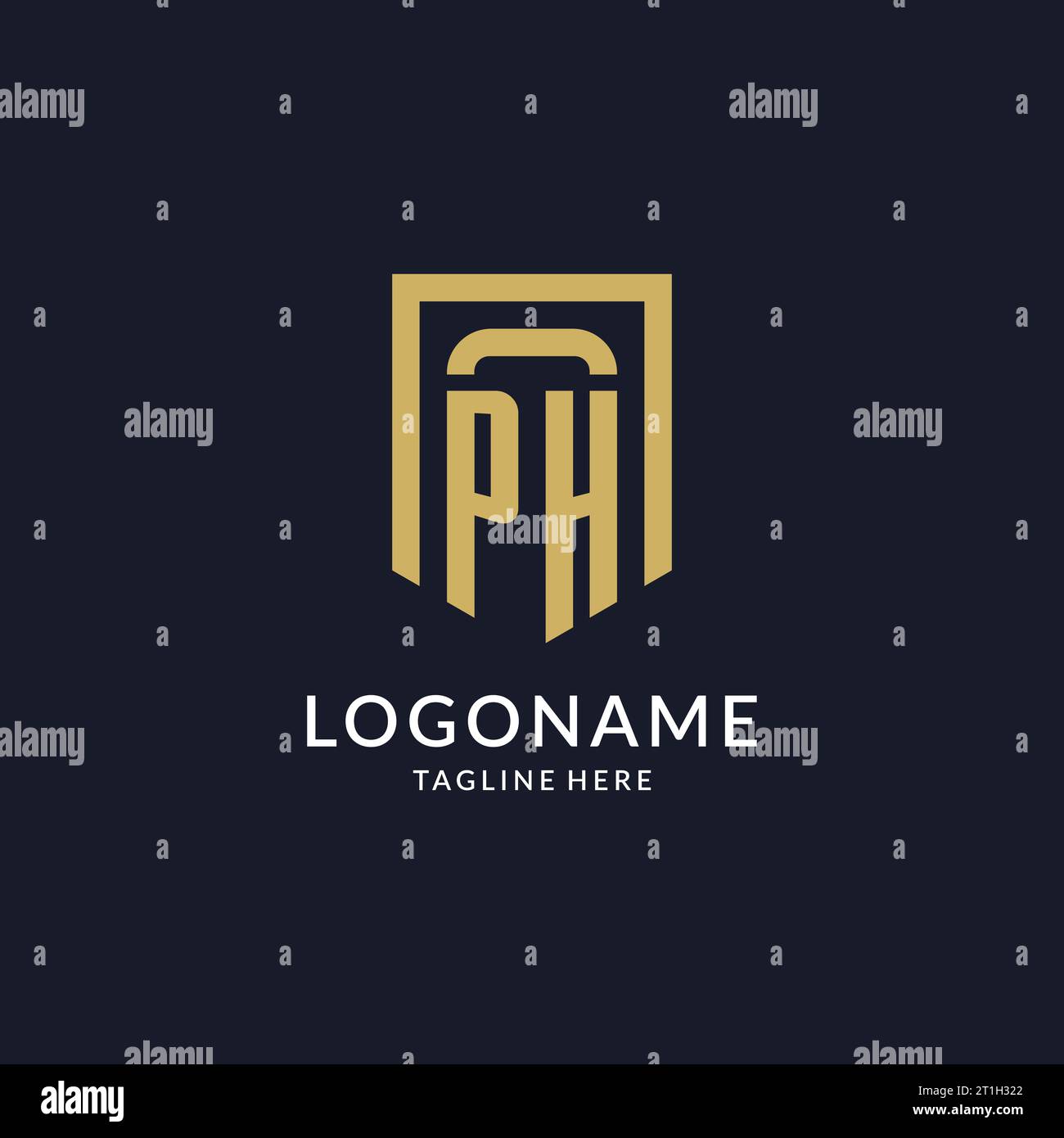 PH logo initial with geometric shield shape design style vector graphic Stock Vector