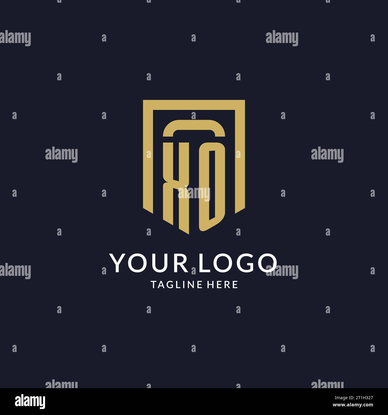 XO logo initial with geometric shield shape design style vector graphic Stock Vector