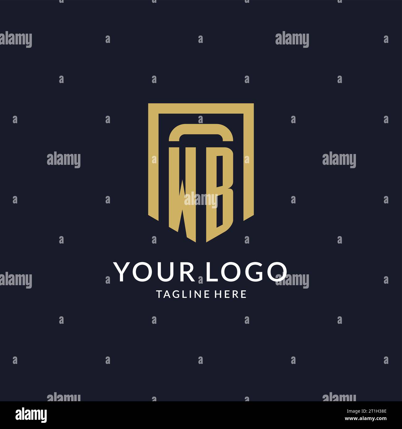 WB logo initial with geometric shield shape design style vector graphic Stock Vector