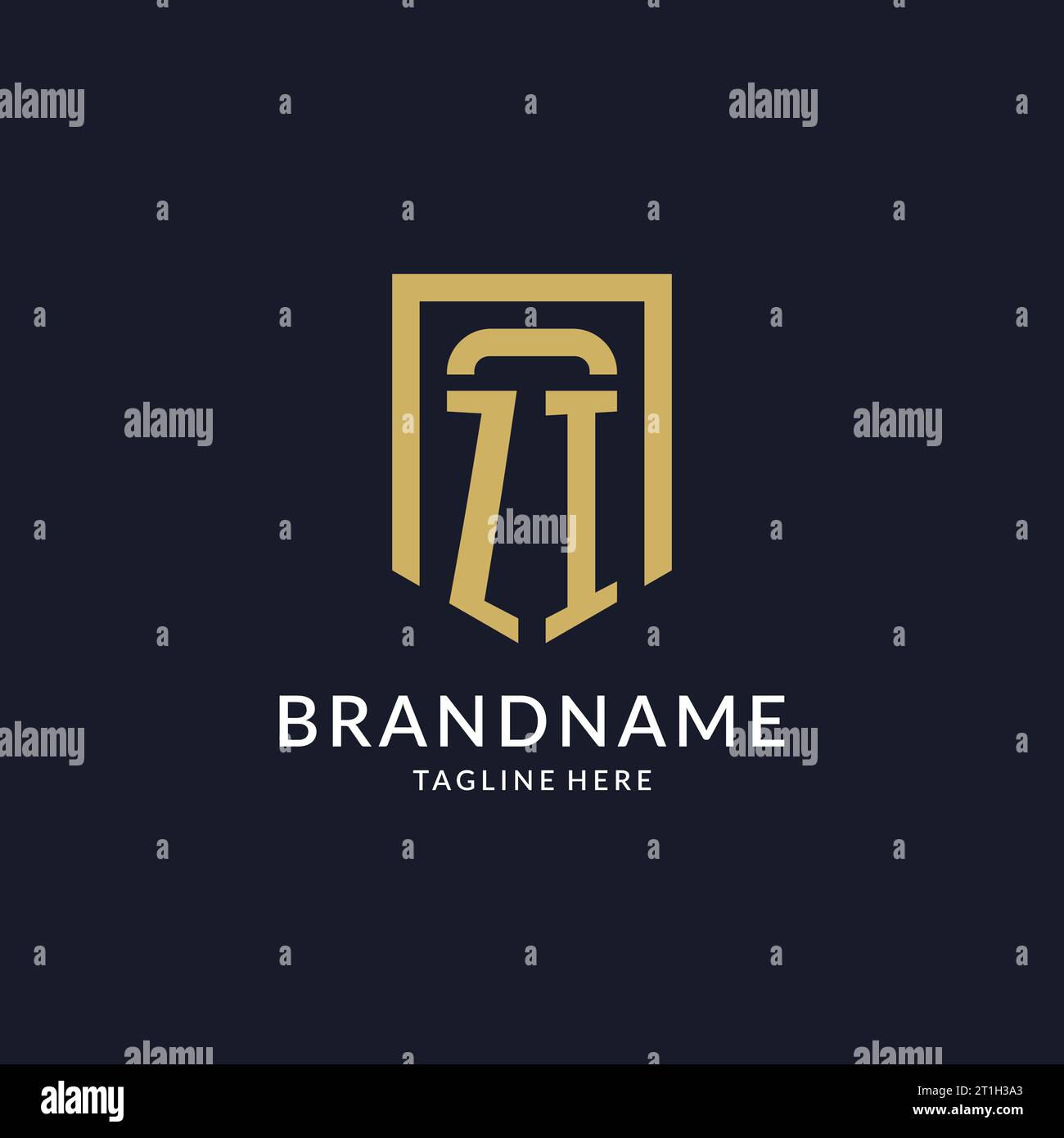 ZI logo initial with geometric shield shape design style vector graphic Stock Vector
