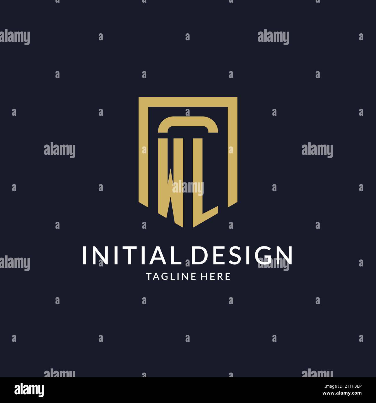 WL logo initial with geometric shield shape design style vector graphic Stock Vector