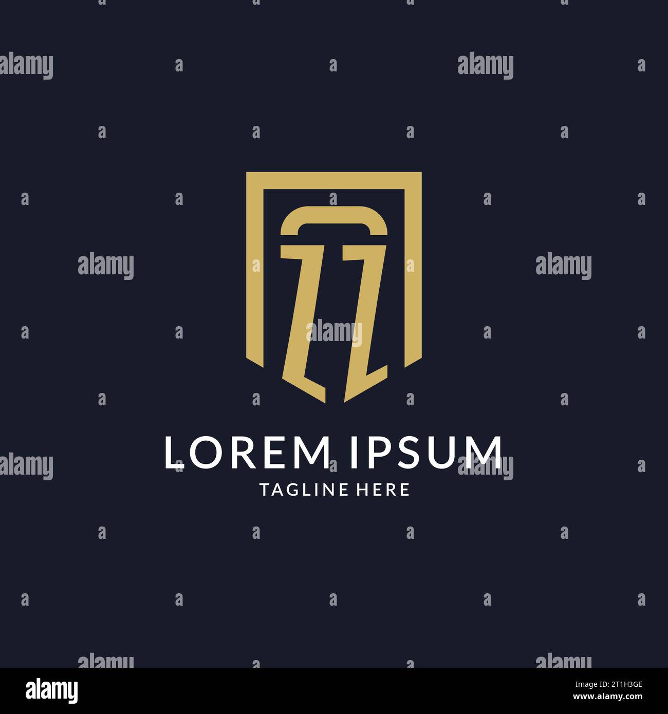 ZZ logo initial with geometric shield shape design style vector graphic Stock Vector