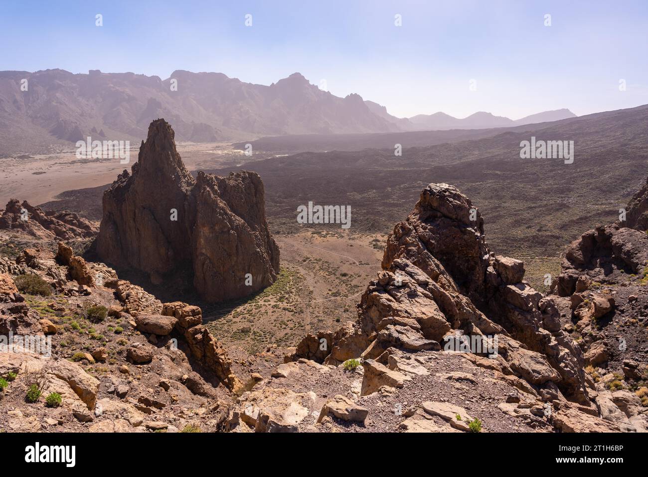 The mountain of the Cathedral between the Roques de Gracia and the Roque Cinchado in the natural area of Teide in Tenerife, Canary Islands Stock Photo