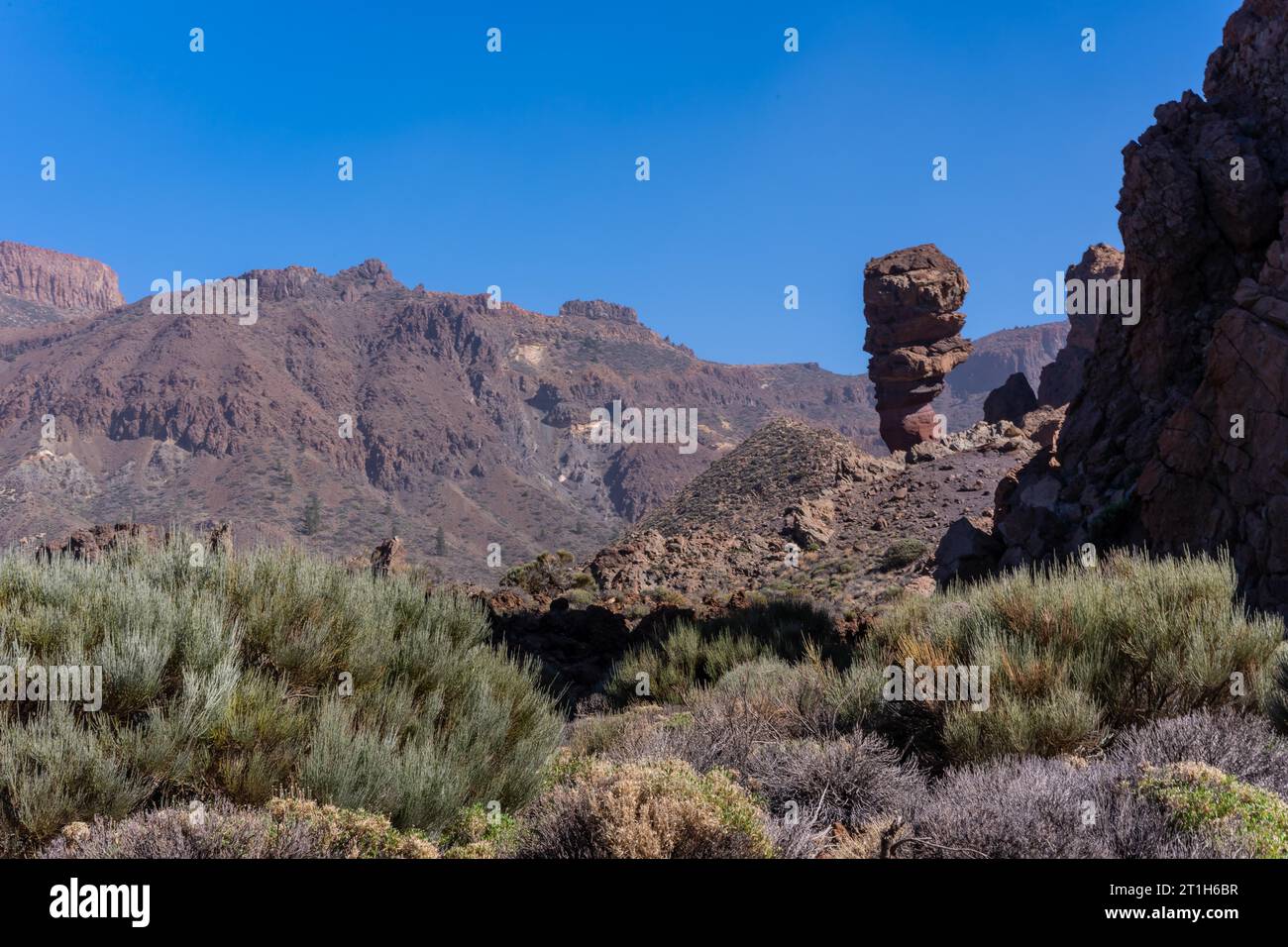 Roque Cinchado seen from behind in the natural area of Mount Teide in Tenerife, Canary Islands Stock Photo