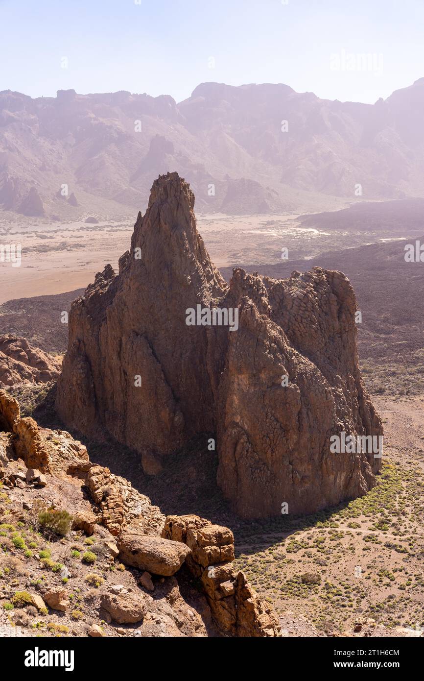 The mountain of the Cathedral between the Roques de Gracia and the Roque Cinchado in the natural area of Teide in Tenerife, Canary Islands Stock Photo