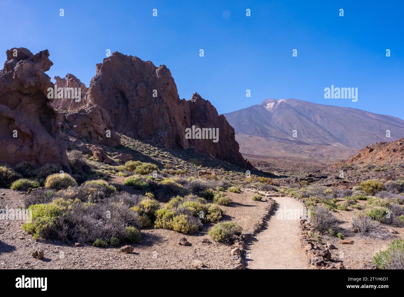 Lunar landscape between Roques de Gracia and Roque Cinchado in the natural area of Teide in Tenerife, Canary Islands Stock Photo