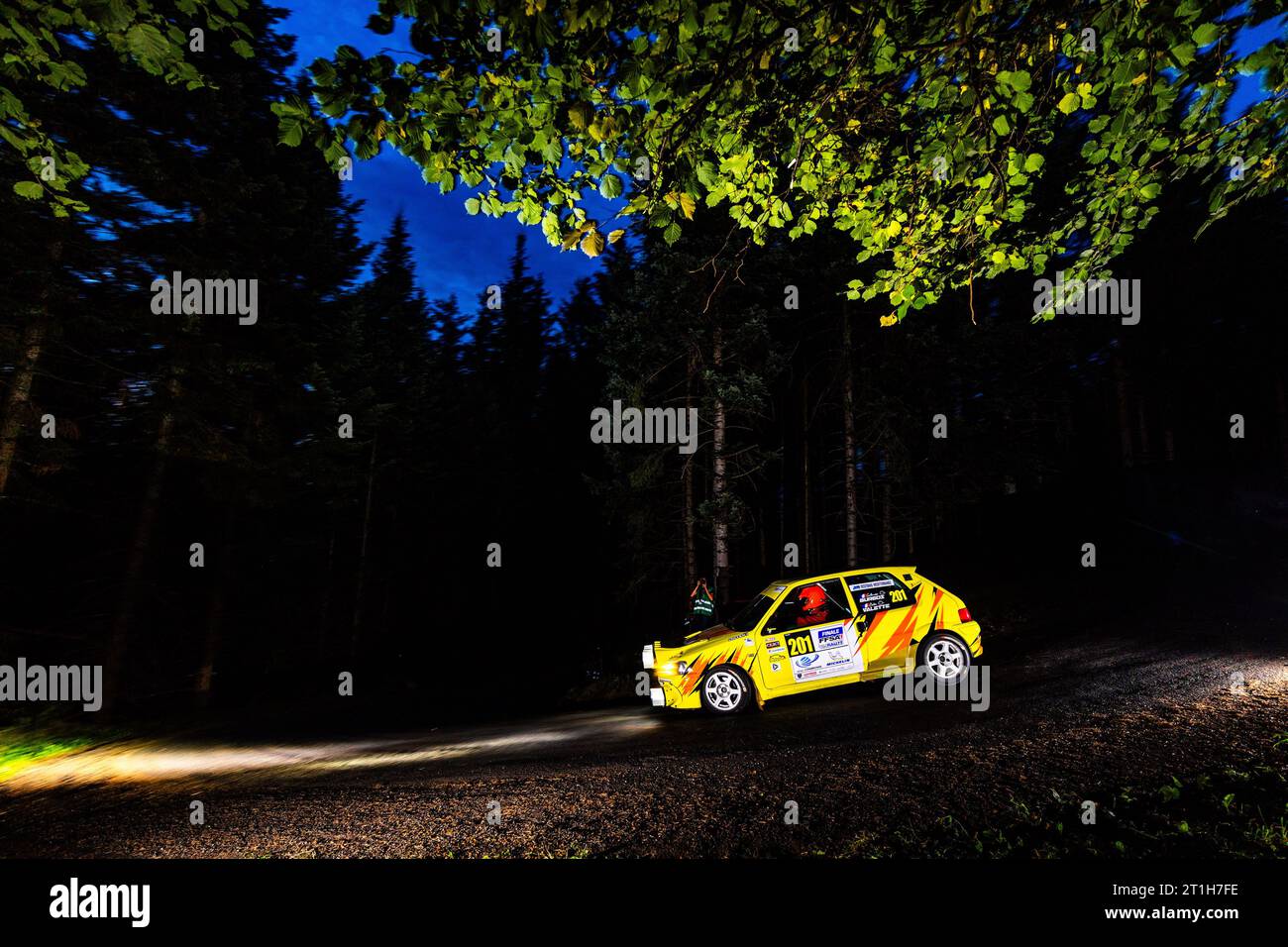 Ambert, France. 13th Oct, 2023. 201 BURGOS Guillaume, VALETTE Elodie, Peugeot 106 N2, action during the Finale de la Coupe de France des Rallyes Ambert 2023, from October 12 au 14, 2023 in Ambert, France - Photo Damien Saulnier/DPPI Credit: DPPI Media/Alamy Live News Stock Photo
